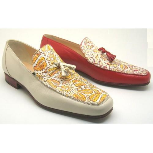 Mauri Red / Cream / Mustard / White Genuine Leather / Fabric Tassel  Loafers.